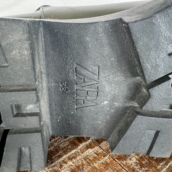 Zara Boots Womens 8 Brown Leather Ankle Lug Soles Round Toe Elastic Side Panels - Picture 8 of 13